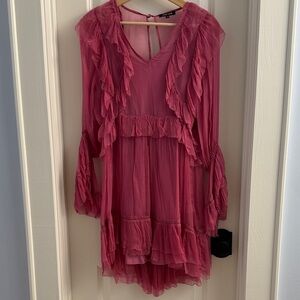 Anthropologie “Love Sam” Brand Pink Sheer Ruffled Tuileries Dress